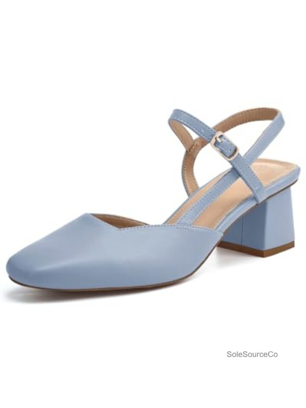 Women's Slingback Chunky Low Heels Square Toe Faux Leather Wedding Party Dress